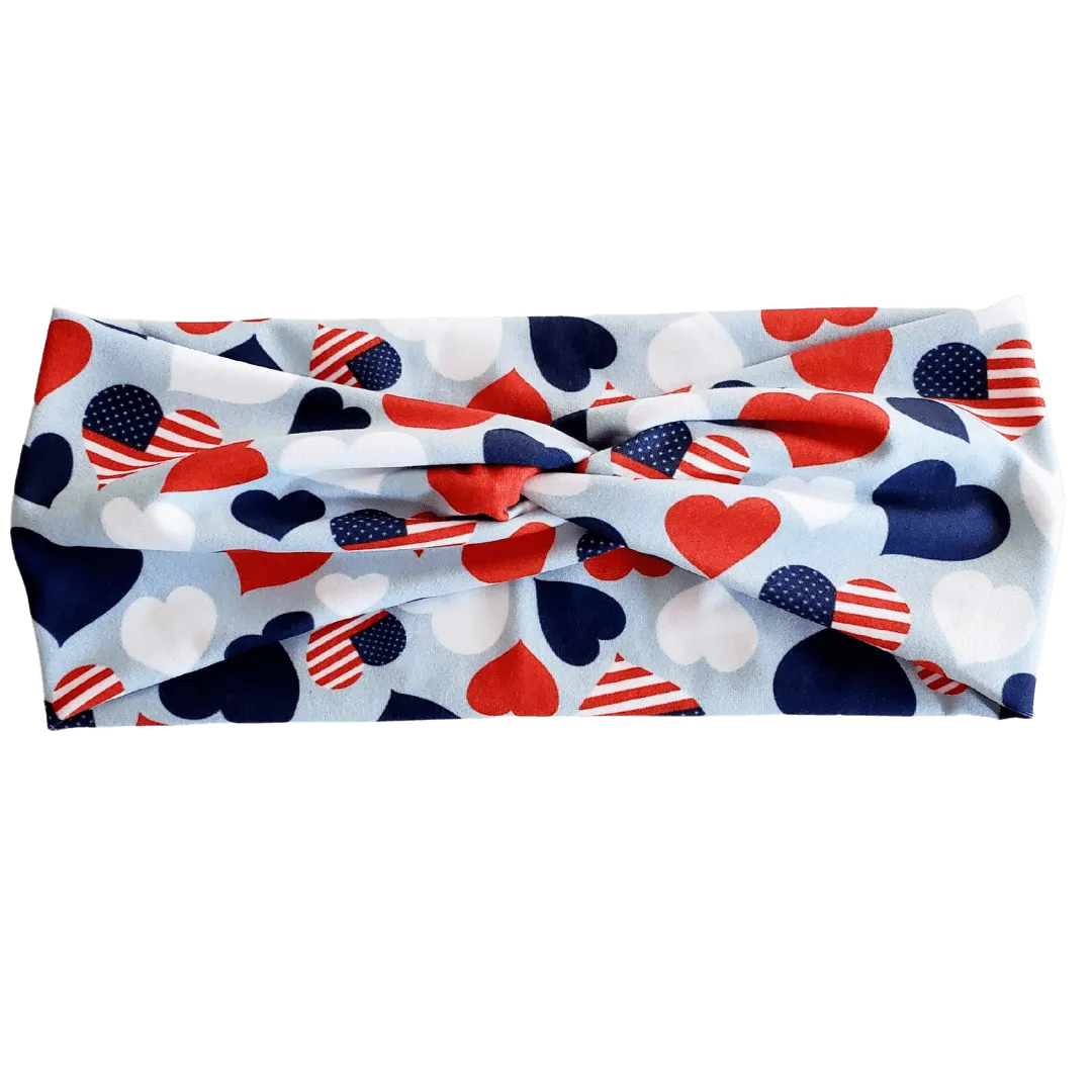 Patriotic Hearts Twisted - Workout Headband