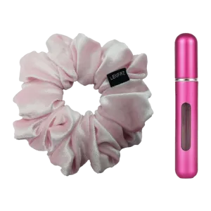 Petal Pink Velvet Scrunchie - Berry Pink Mini Perfume Spray Btl.