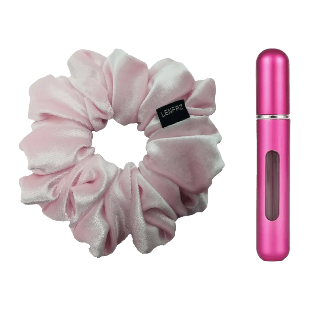 Petal Pink Velvet Scrunchie - Berry Pink Mini Perfume Spray Btl.