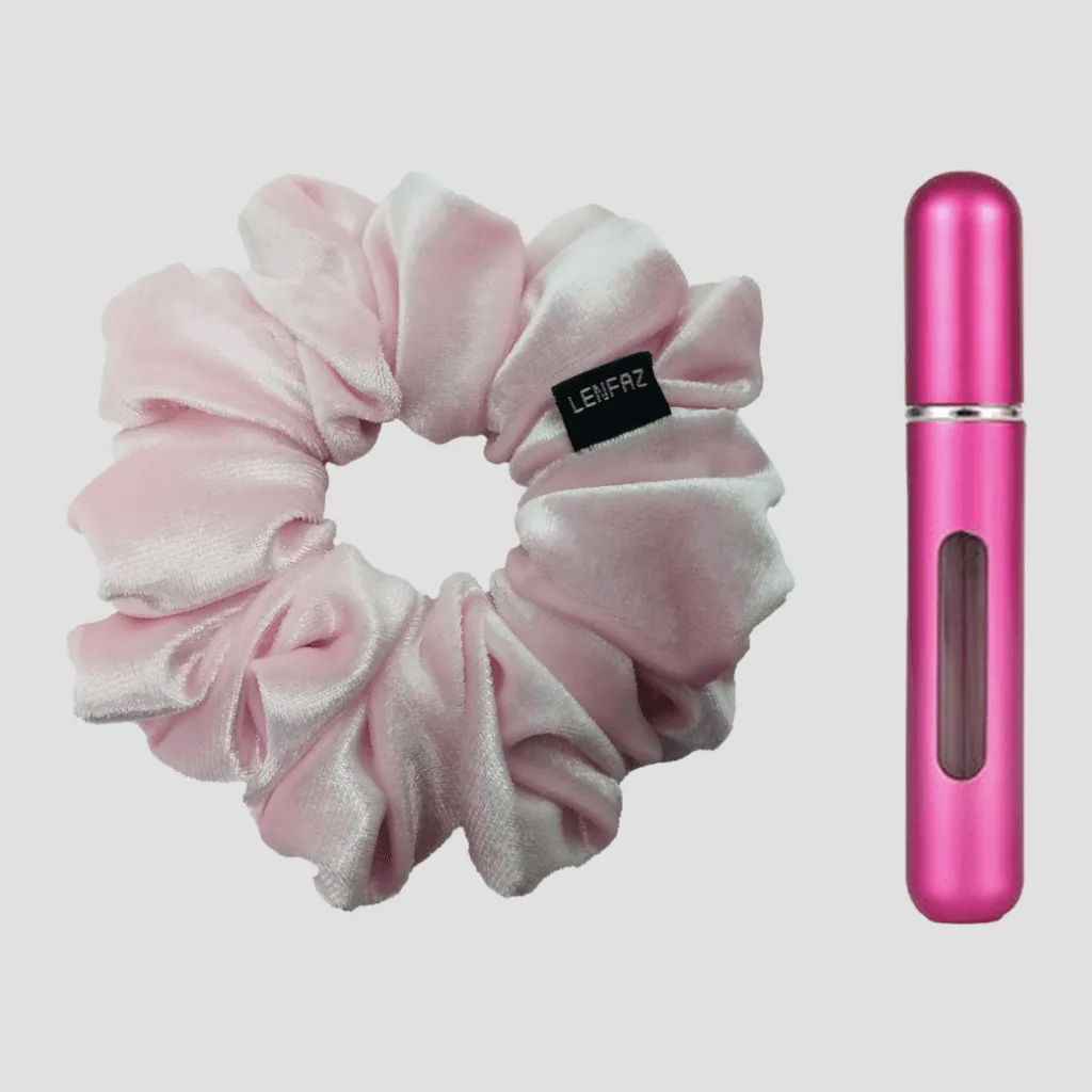 Petal Pink Velvet Scrunchie - Berry Pink Mini Perfume Spray Btl.