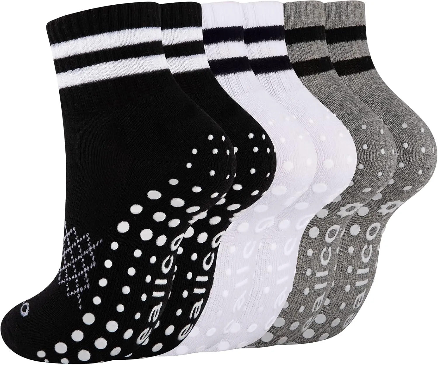 Pilates Grip Socks for Women Non Slip Grippy Athletic Yoga Socks for Barre Ballet Hospital 3 Pairs