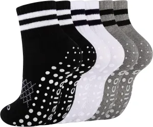 Pilates Grip Socks for Women Non Slip Grippy Athletic Yoga Socks for Barre Ballet Hospital 3 Pairs
