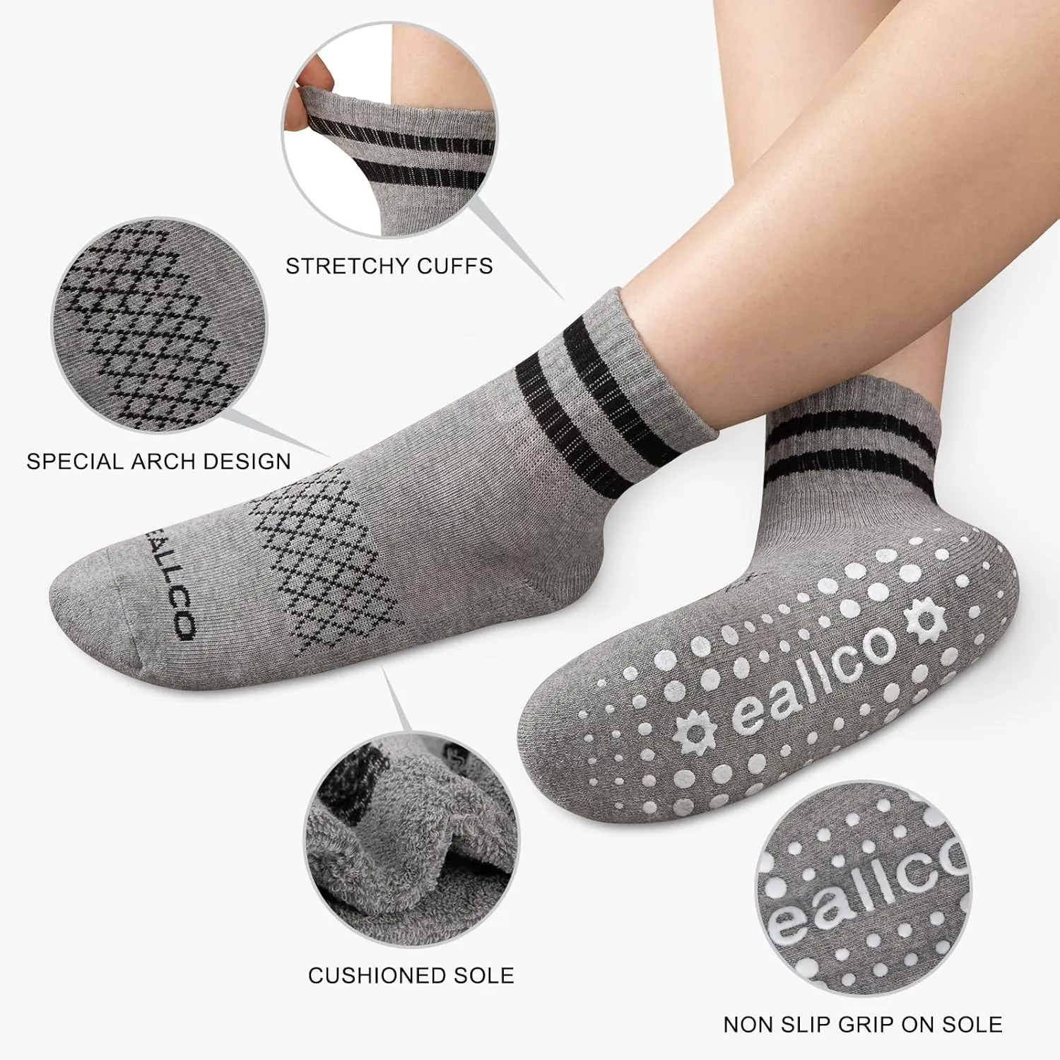 Pilates Grip Socks for Women Non Slip Grippy Athletic Yoga Socks for Barre Ballet Hospital 3 Pairs
