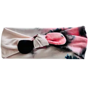 Pink & Navy Tie Dye Twisted with Removable Bow - Workout Headband
