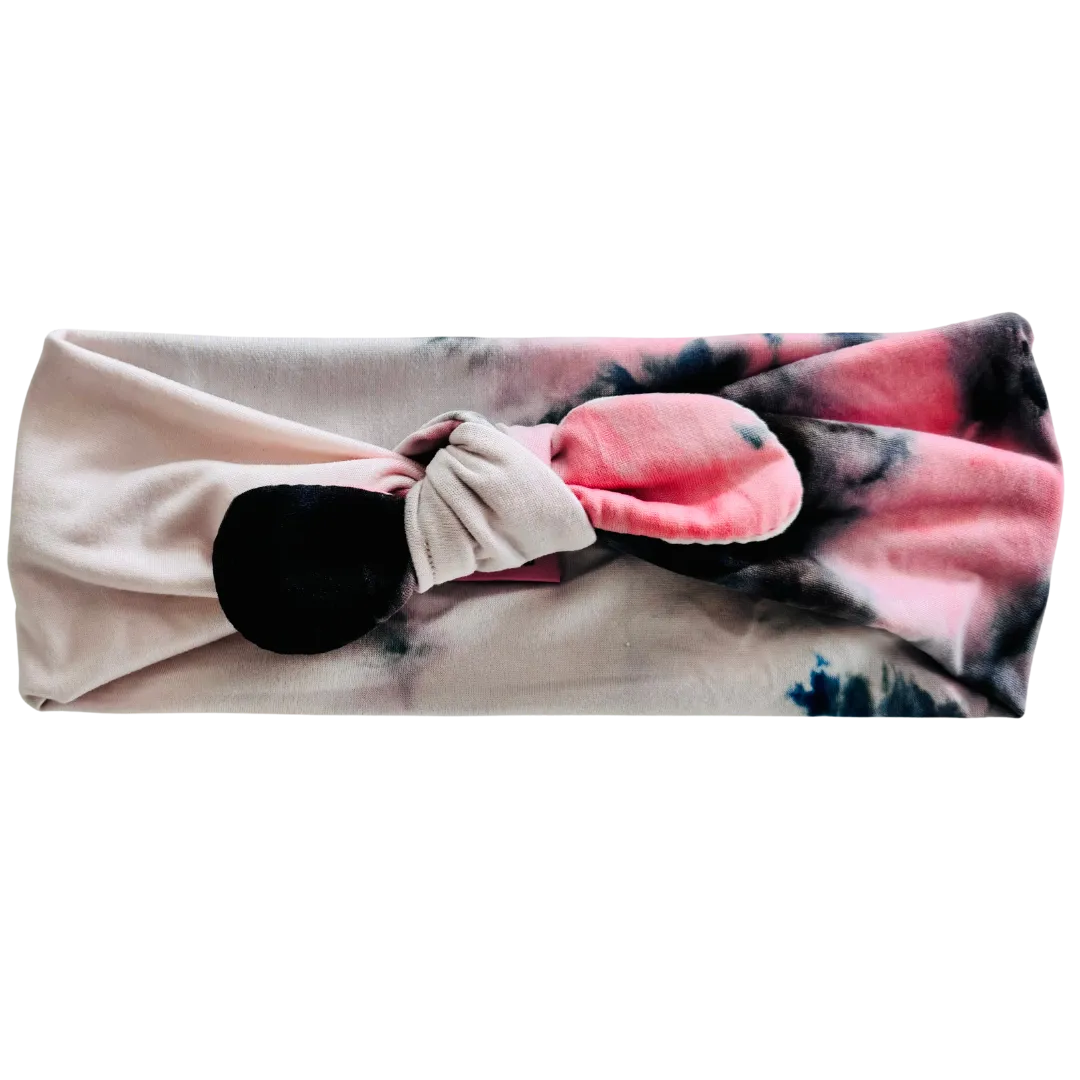 Pink & Navy Tie Dye Twisted with Removable Bow - Workout Headband
