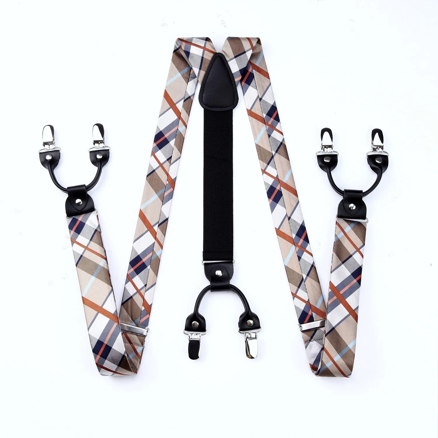 Plaid Suspender Pre-Tied Bow Tie Handkerchief - B3-MAROON