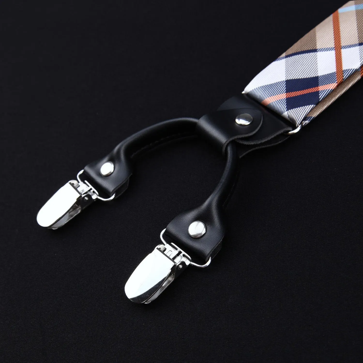 Plaid Suspender Pre-Tied Bow Tie Handkerchief - B3-MAROON