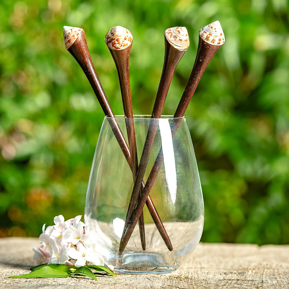 Pointed Spiral Shell Wooden Hair Stick
