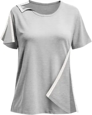 Post Shoulder Surgery Shirts for Women- Short Sleeve-Full Snap-Open Arm Shoulder Recovery Clothing Chemo Clothing