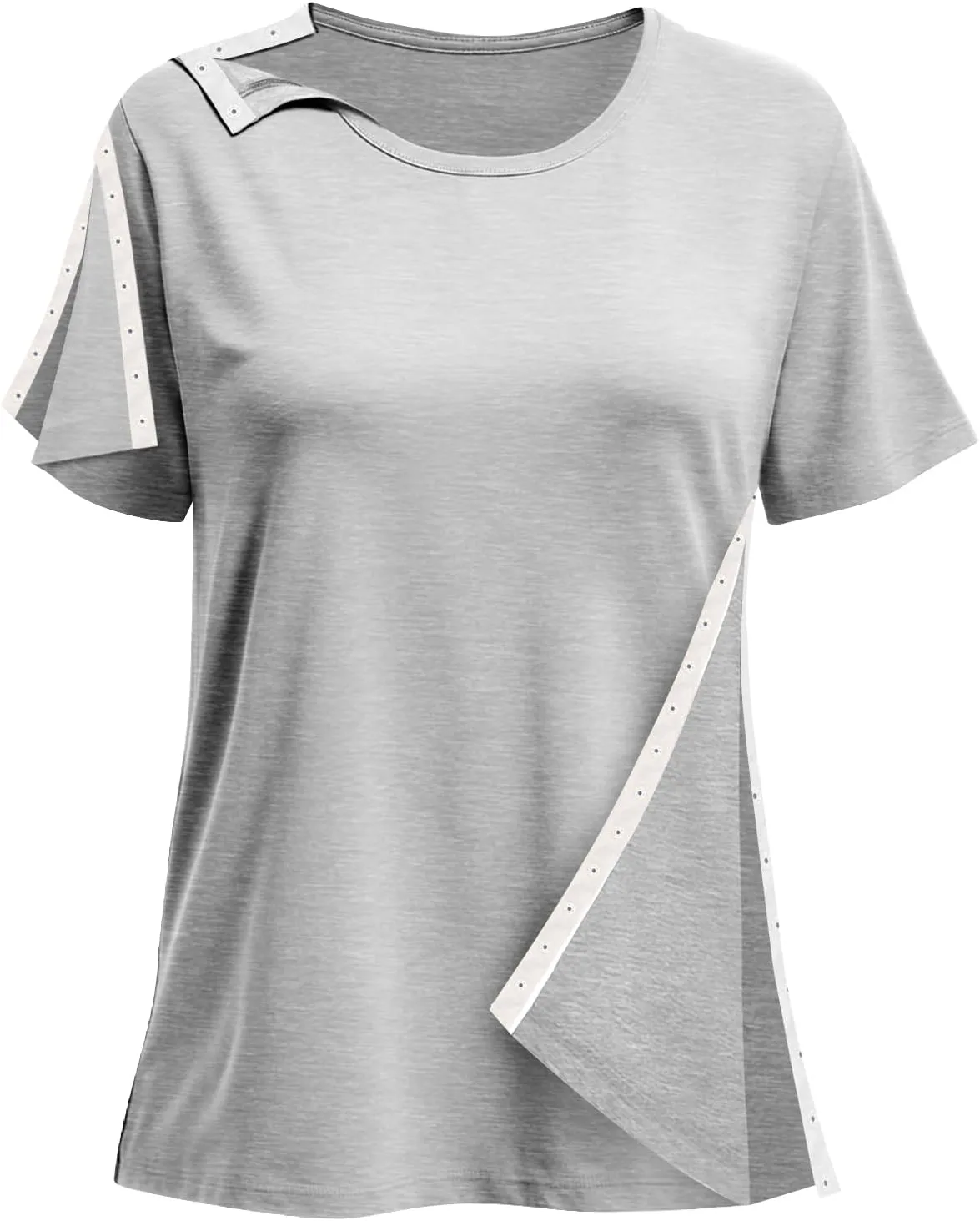 Post Shoulder Surgery Shirts for Women- Short Sleeve-Full Snap-Open Arm Shoulder Recovery Clothing Chemo Clothing