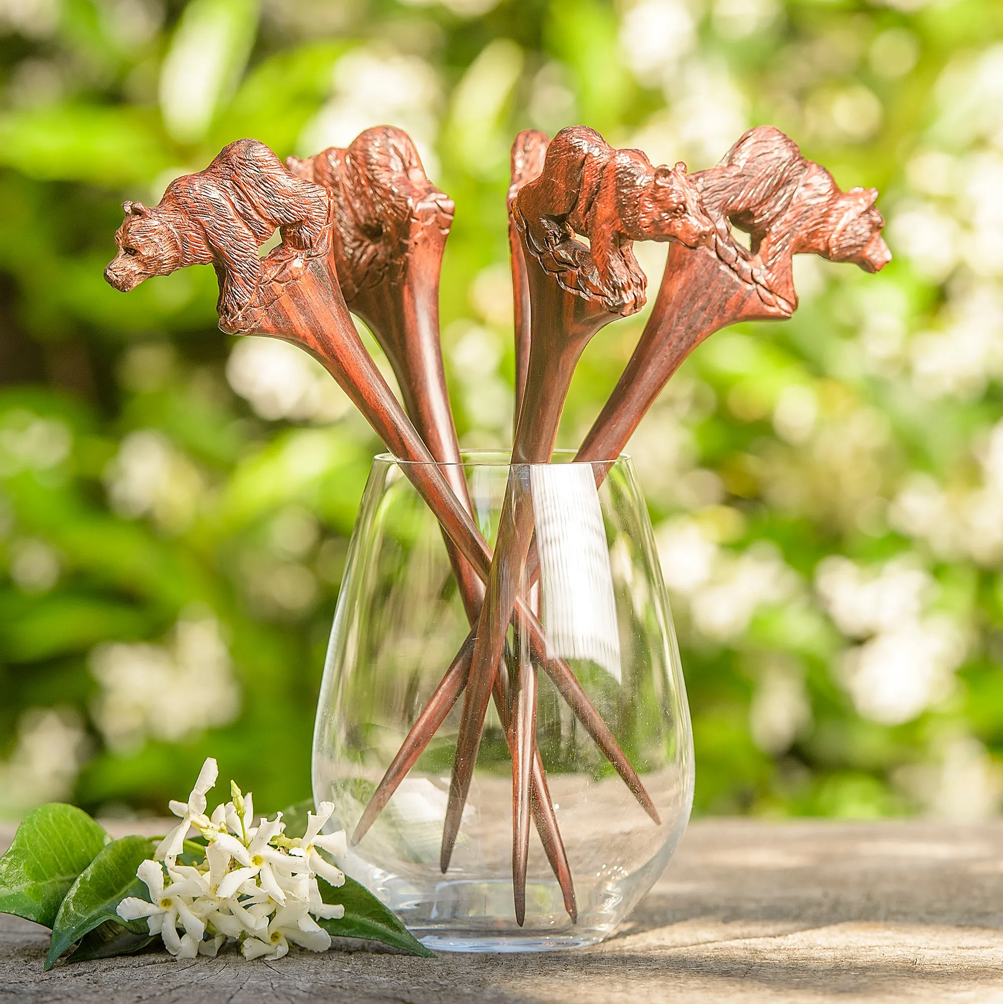 Premium Bear Wooden Single Prong Hair Stick