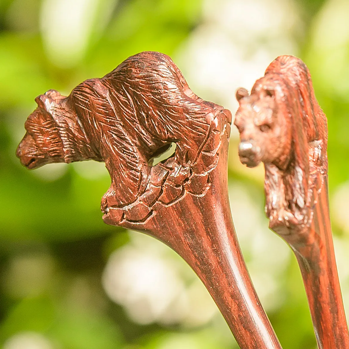 Premium Bear Wooden Single Prong Hair Stick