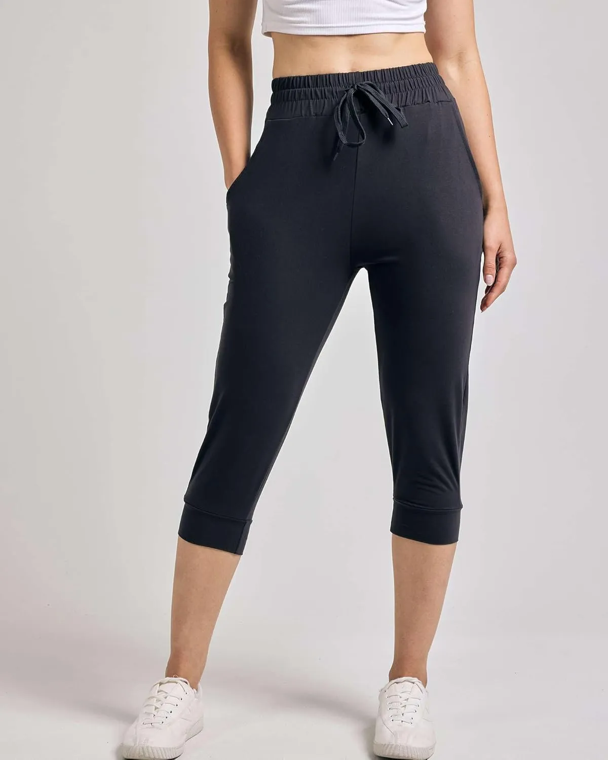 Real Essentials 3-Pack: Women's Ultra Soft Lounge Capri Joggers Sweatpants Athletic Yoga with Pockets(Available in Plus Size)