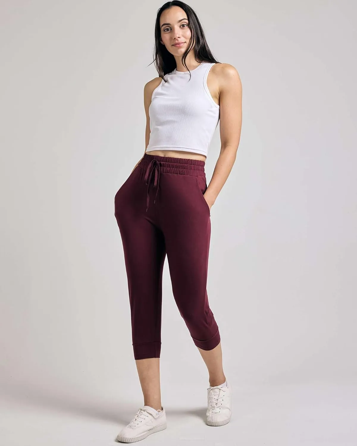 Real Essentials 3-Pack: Women's Ultra Soft Lounge Capri Joggers Sweatpants Athletic Yoga with Pockets(Available in Plus Size)