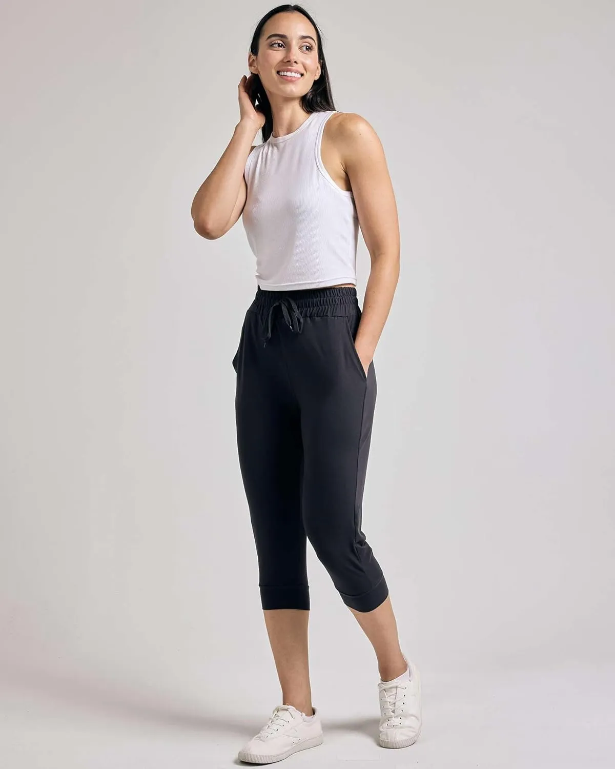 Real Essentials 3-Pack: Women's Ultra Soft Lounge Capri Joggers Sweatpants Athletic Yoga with Pockets(Available in Plus Size)