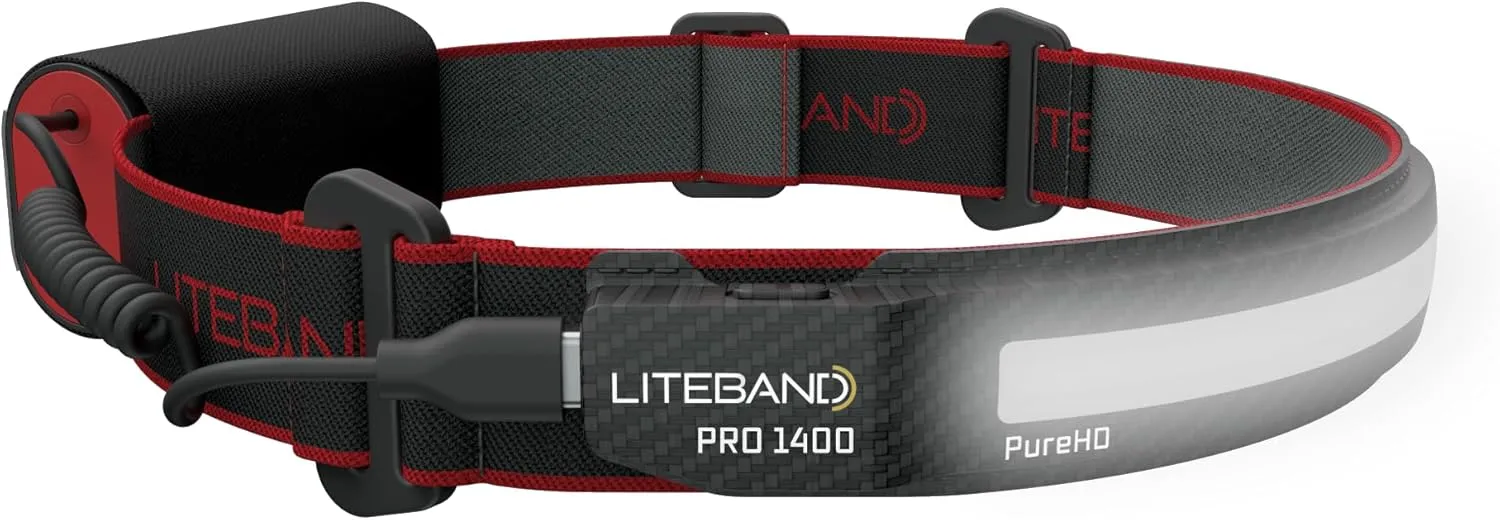 Rechargeable LED Headlamp - Liteband PRO PureHD 1400 Lumens Super Bright Head Lamp, Battery Powered Tactical Headlamps, Camping, Running, Hard Hat Light, Best Rated Forehead Flashlight, Carbon