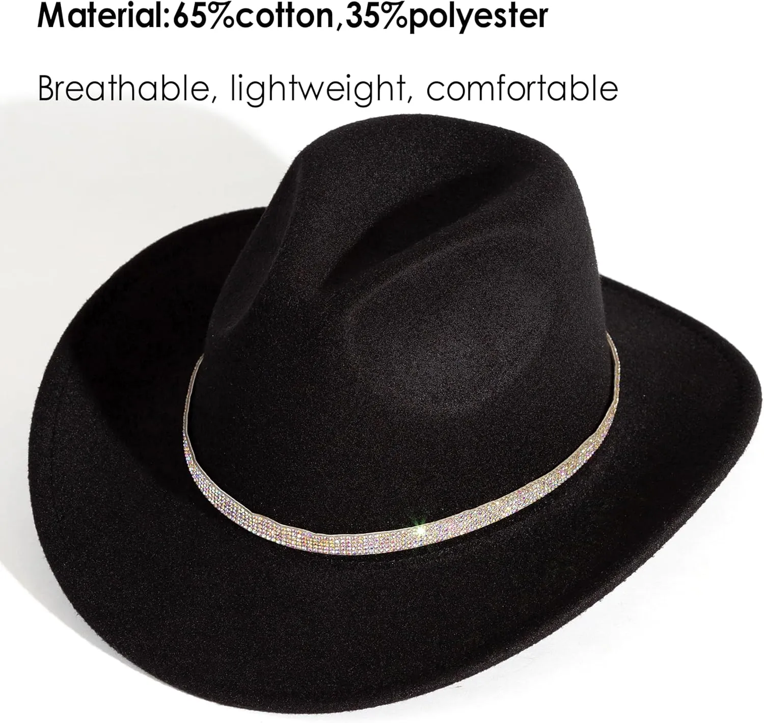 Rhinestone Cowgirl Cowboy Hat Shiny Wide Brim Hat for Party