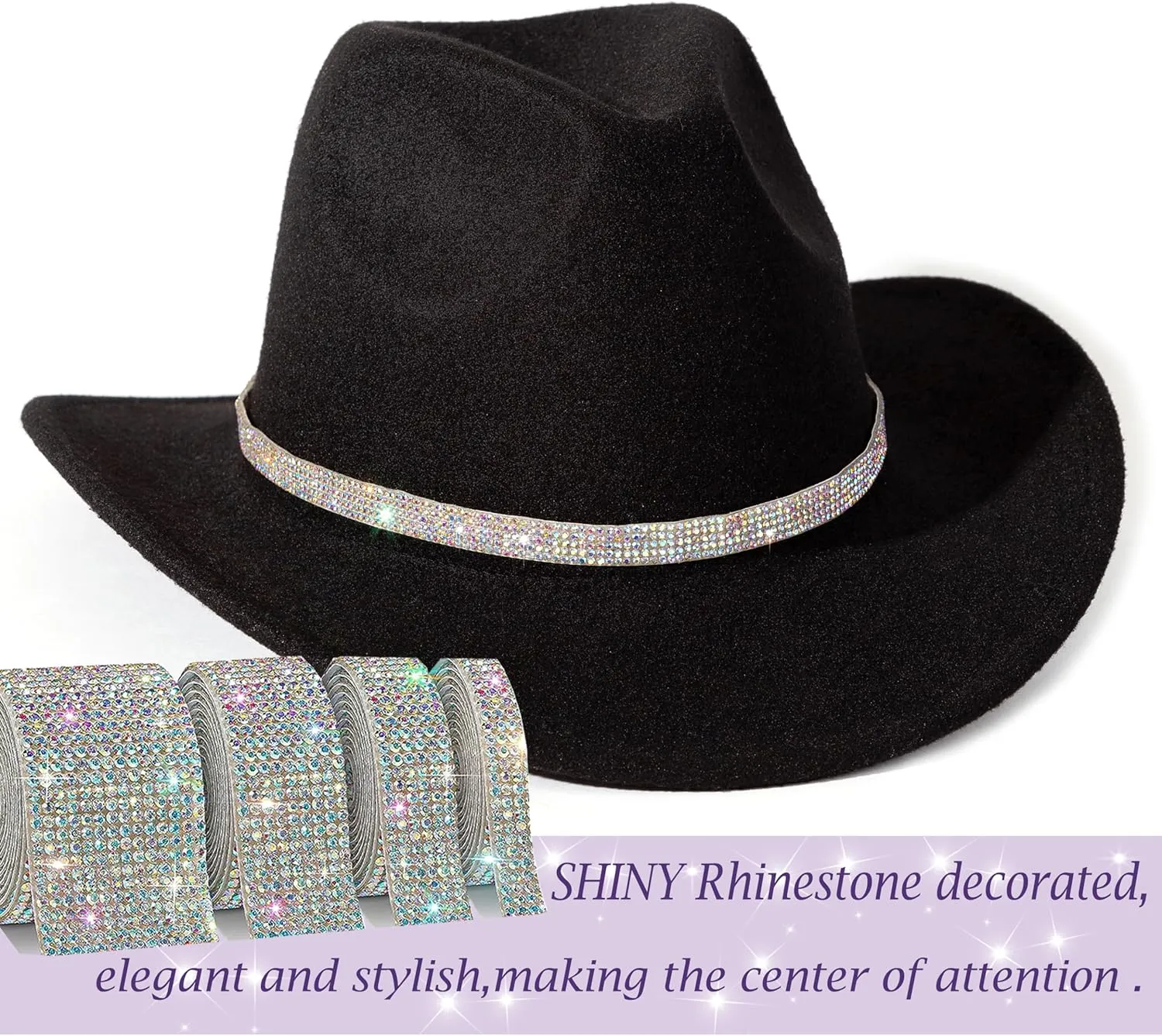 Rhinestone Cowgirl Cowboy Hat Shiny Wide Brim Hat for Party