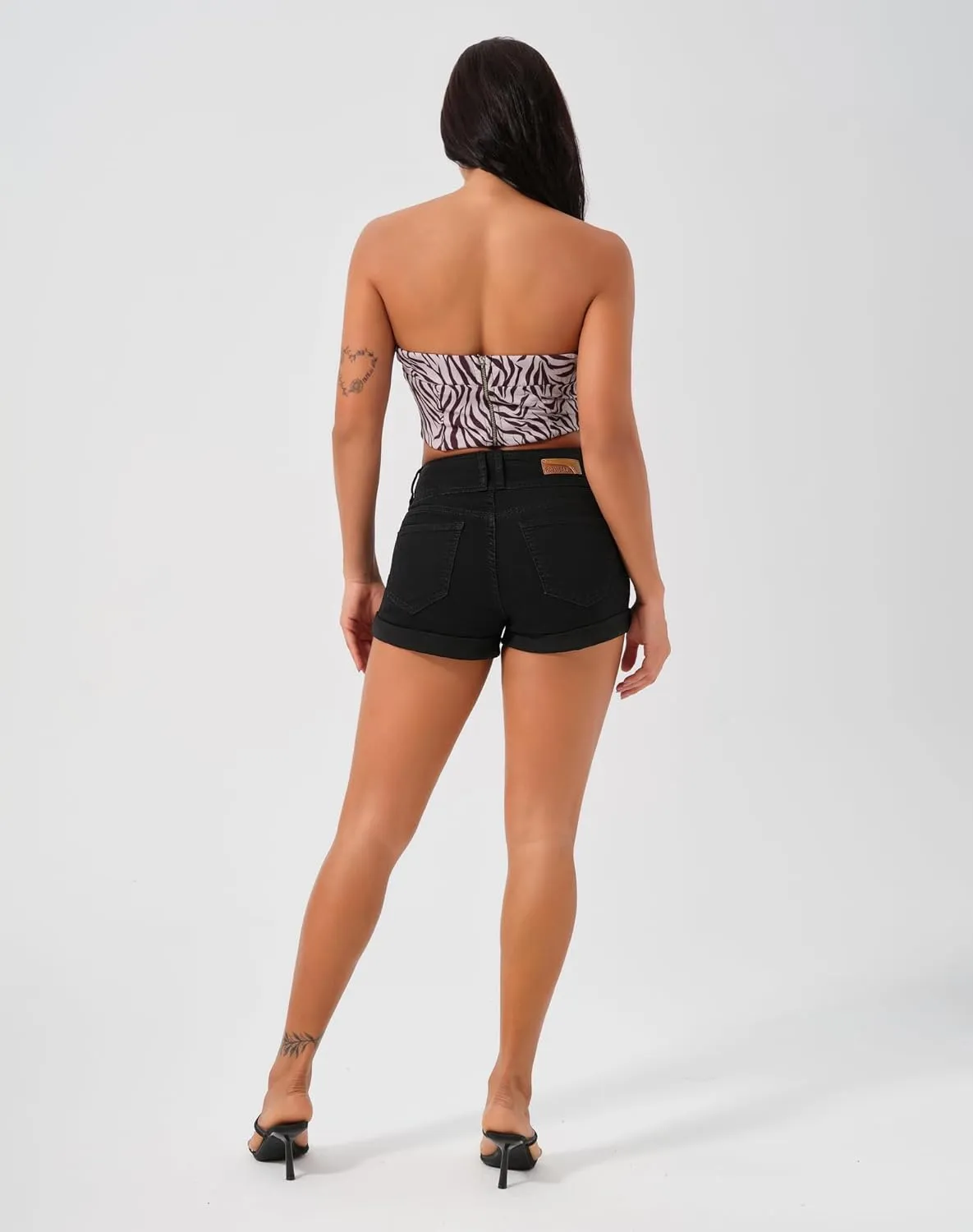 roswear Women's High Waisted Stretchy Denim Shorts Cuffed Jean Shorts