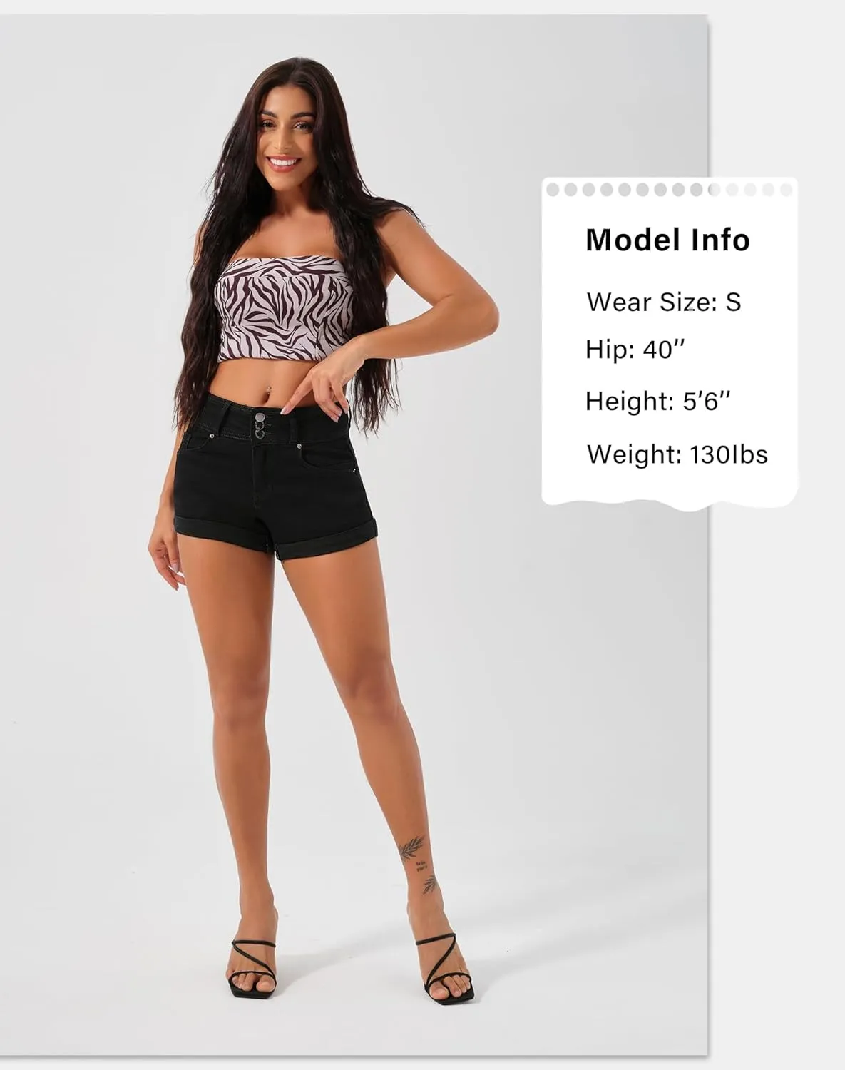 roswear Women's High Waisted Stretchy Denim Shorts Cuffed Jean Shorts