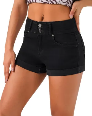 roswear Women's High Waisted Stretchy Denim Shorts Cuffed Jean Shorts