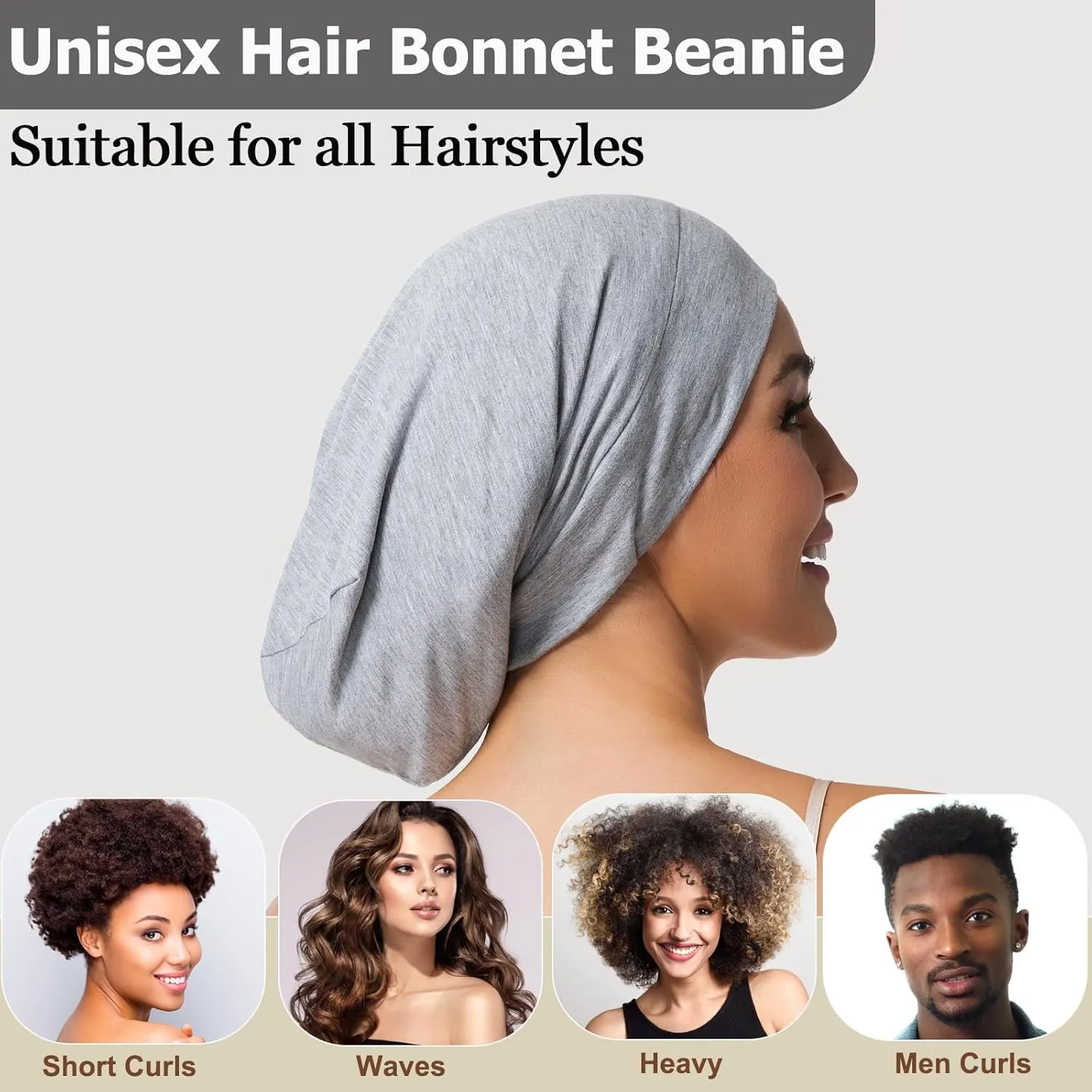 Satin Bonnet for Sleeping Night Cap, Adjustable Satin Lined Silk Bonnets Sleep Cap for Curly Hair Braids Beanie Black Women