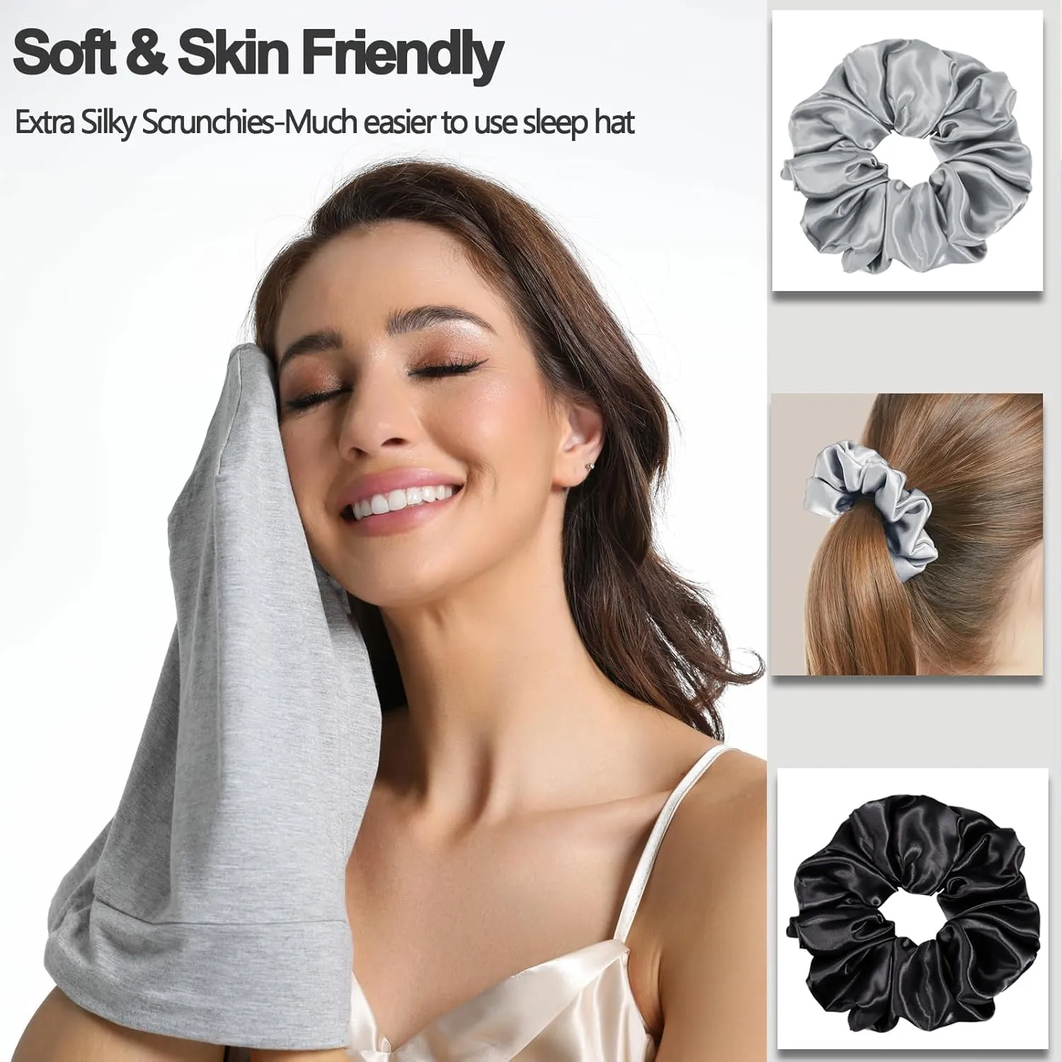 Satin Bonnet for Sleeping Night Cap, Adjustable Satin Lined Silk Bonnets Sleep Cap for Curly Hair Braids Beanie Black Women