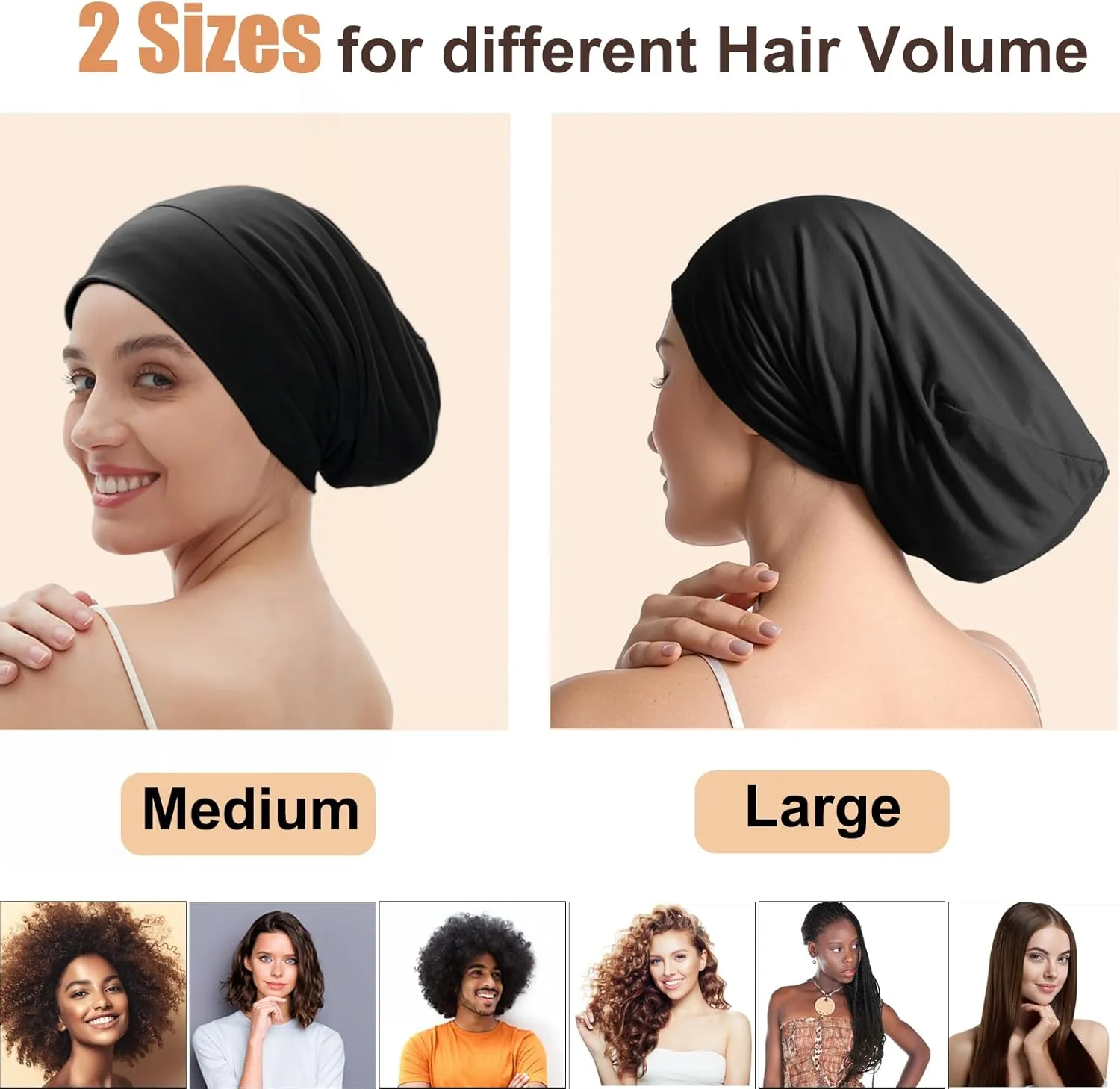 Satin Bonnet for Sleeping Night Cap, Adjustable Satin Lined Silk Bonnets Sleep Cap for Curly Hair Braids Beanie Black Women