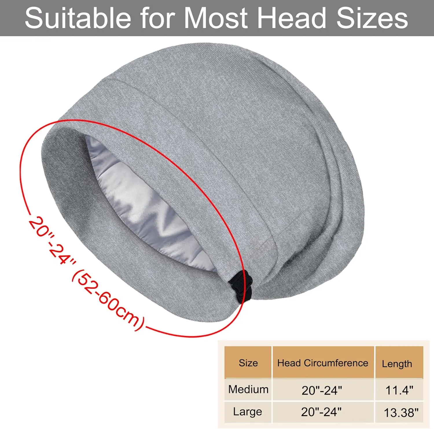 Satin Bonnet for Sleeping Night Cap, Adjustable Satin Lined Silk Bonnets Sleep Cap for Curly Hair Braids Beanie Black Women