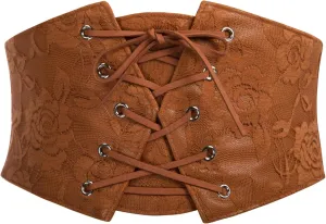 Scarlet Darkness Renaissance Corset Belt for Women Lace Overlay Front Ren Faire Corset