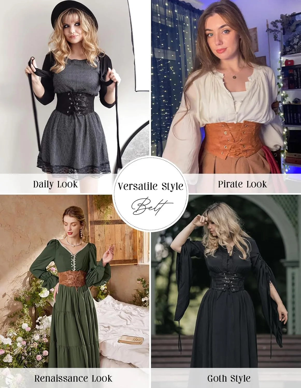 Scarlet Darkness Renaissance Corset Belt for Women Lace Overlay Front Ren Faire Corset