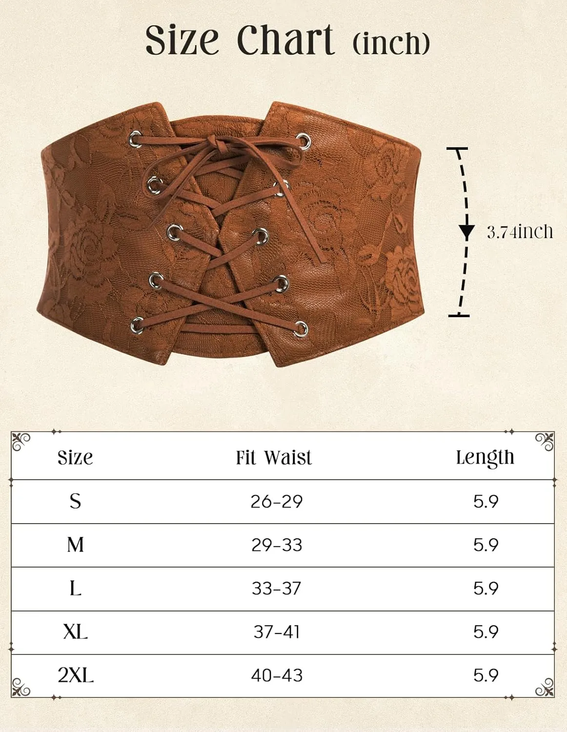 Scarlet Darkness Renaissance Corset Belt for Women Lace Overlay Front Ren Faire Corset