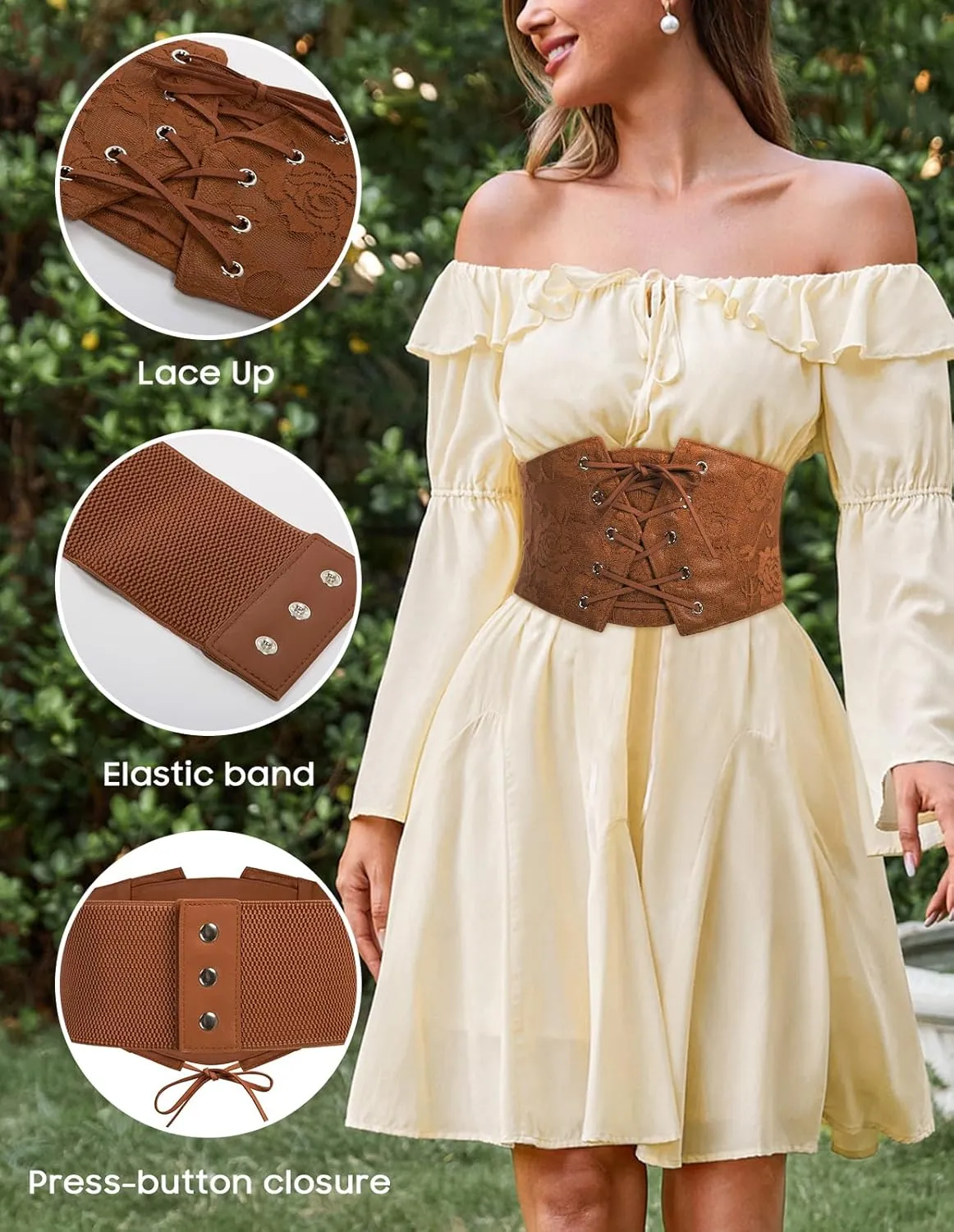 Scarlet Darkness Renaissance Corset Belt for Women Lace Overlay Front Ren Faire Corset