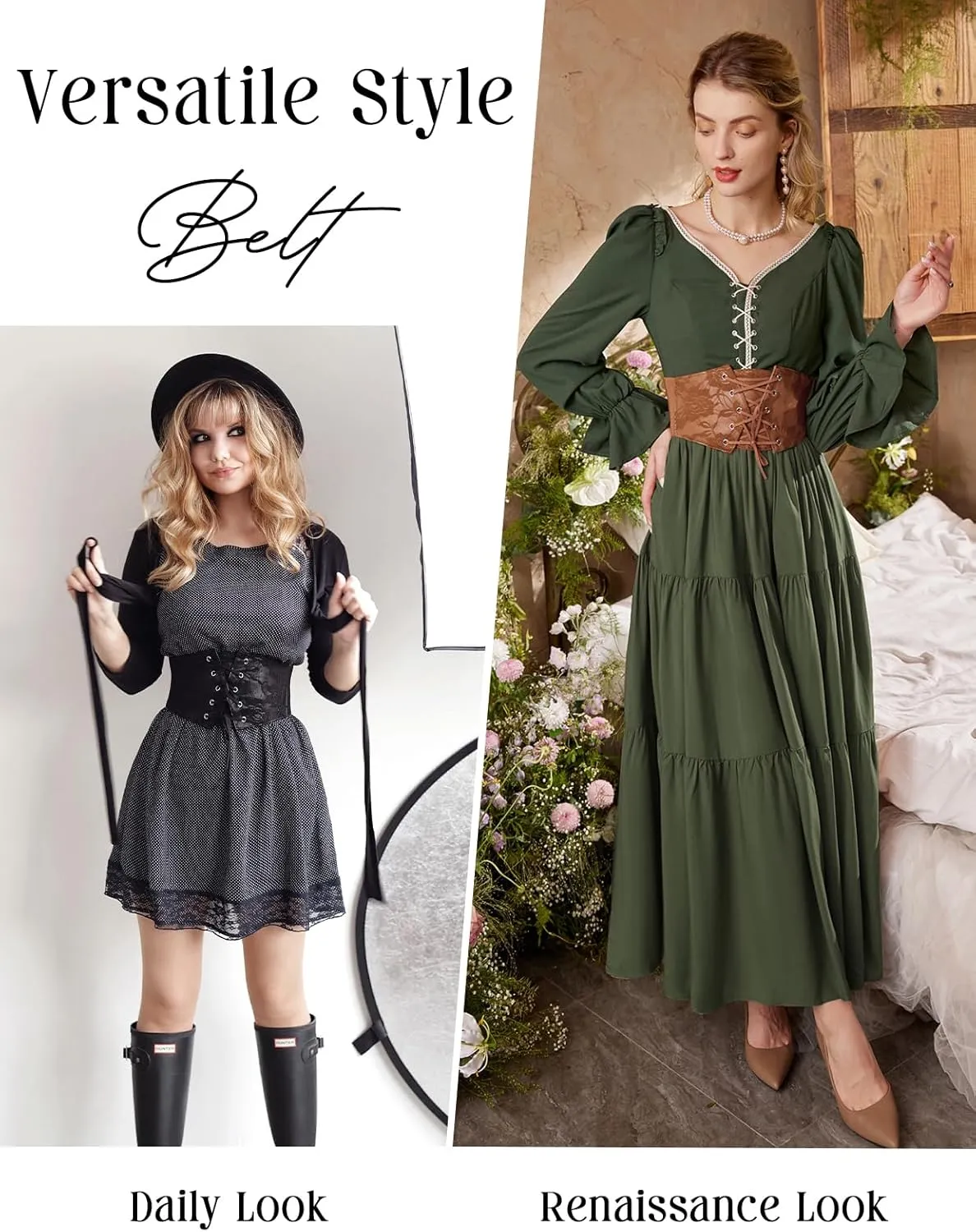 Scarlet Darkness Renaissance Corset Belt for Women Lace Overlay Front Ren Faire Corset