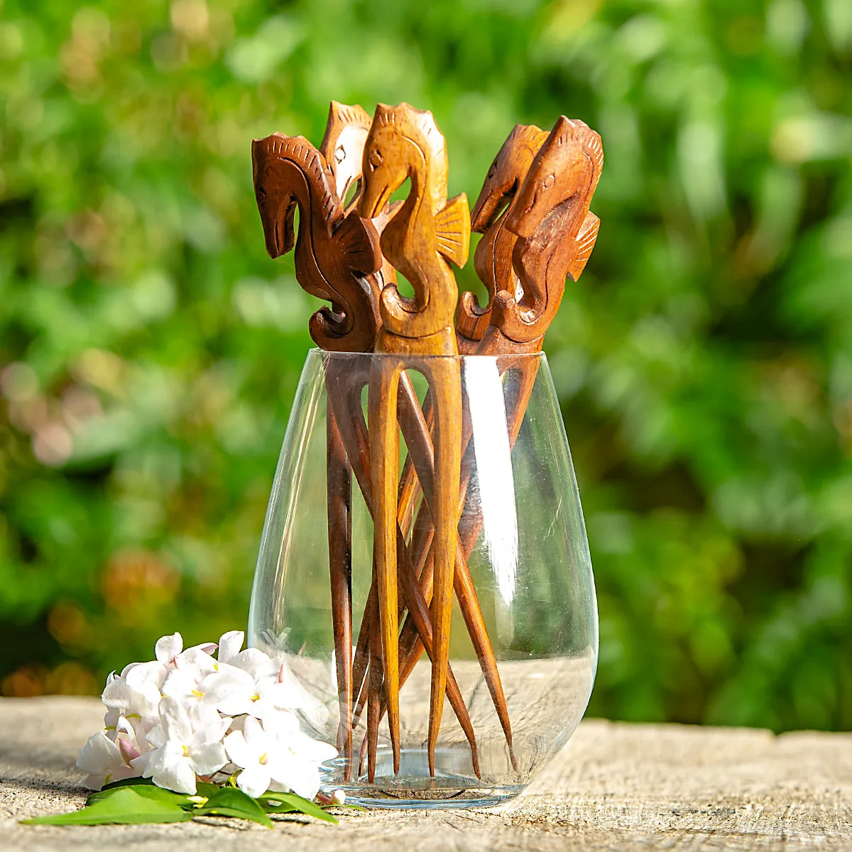 Seahorse Wooden Double Prong Hair Stick