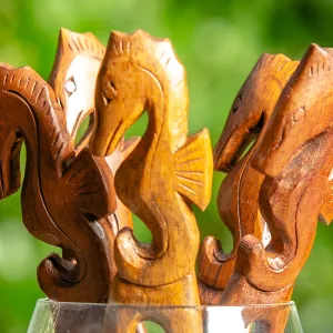 Seahorse Wooden Double Prong Hair Stick