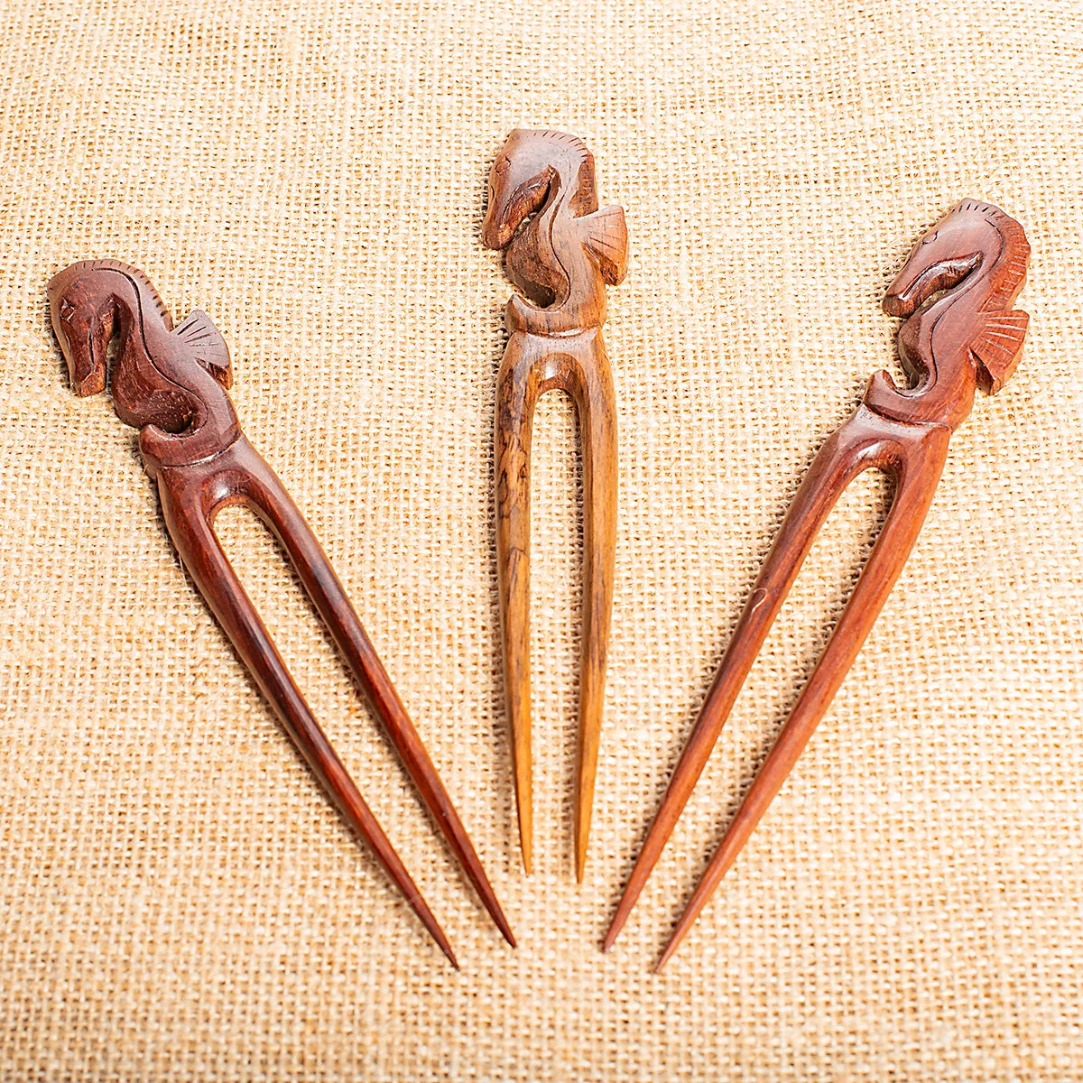 Seahorse Wooden Double Prong Hair Stick