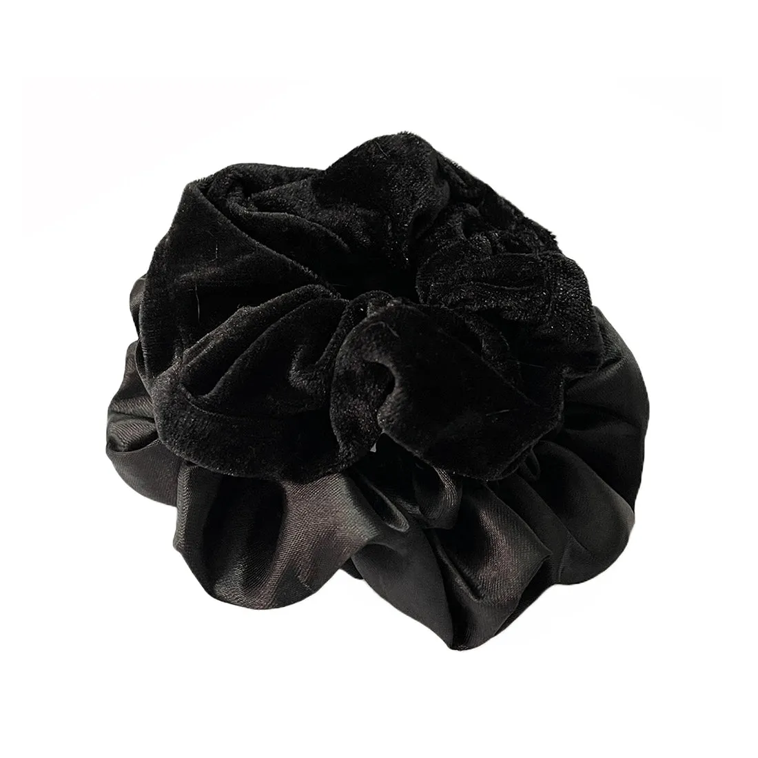 Set Of Four Velvet, Fur, Satin, Crushed Black Scrunchie Hair Ties