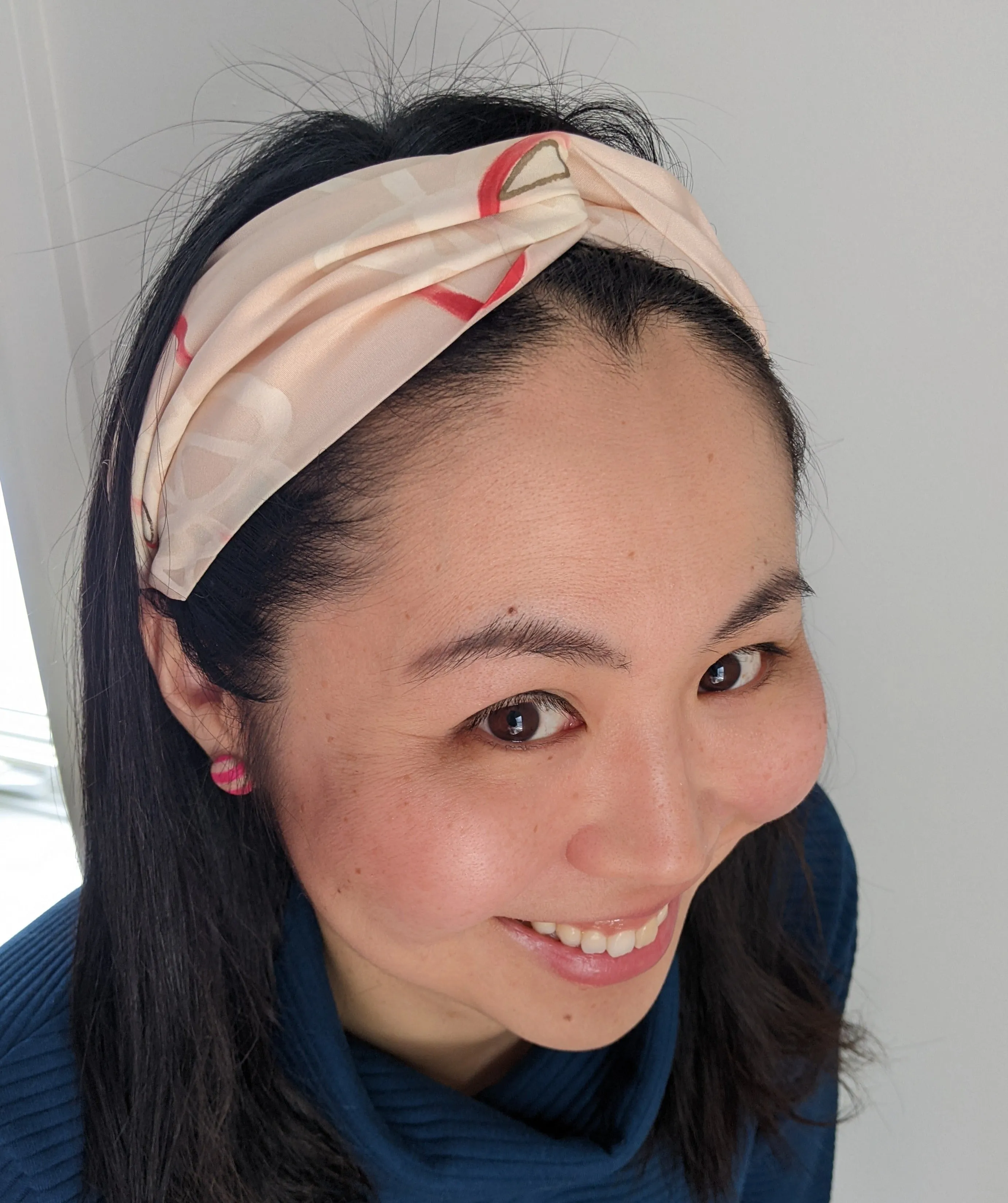Silk Turban Headband - Pink with floral paint