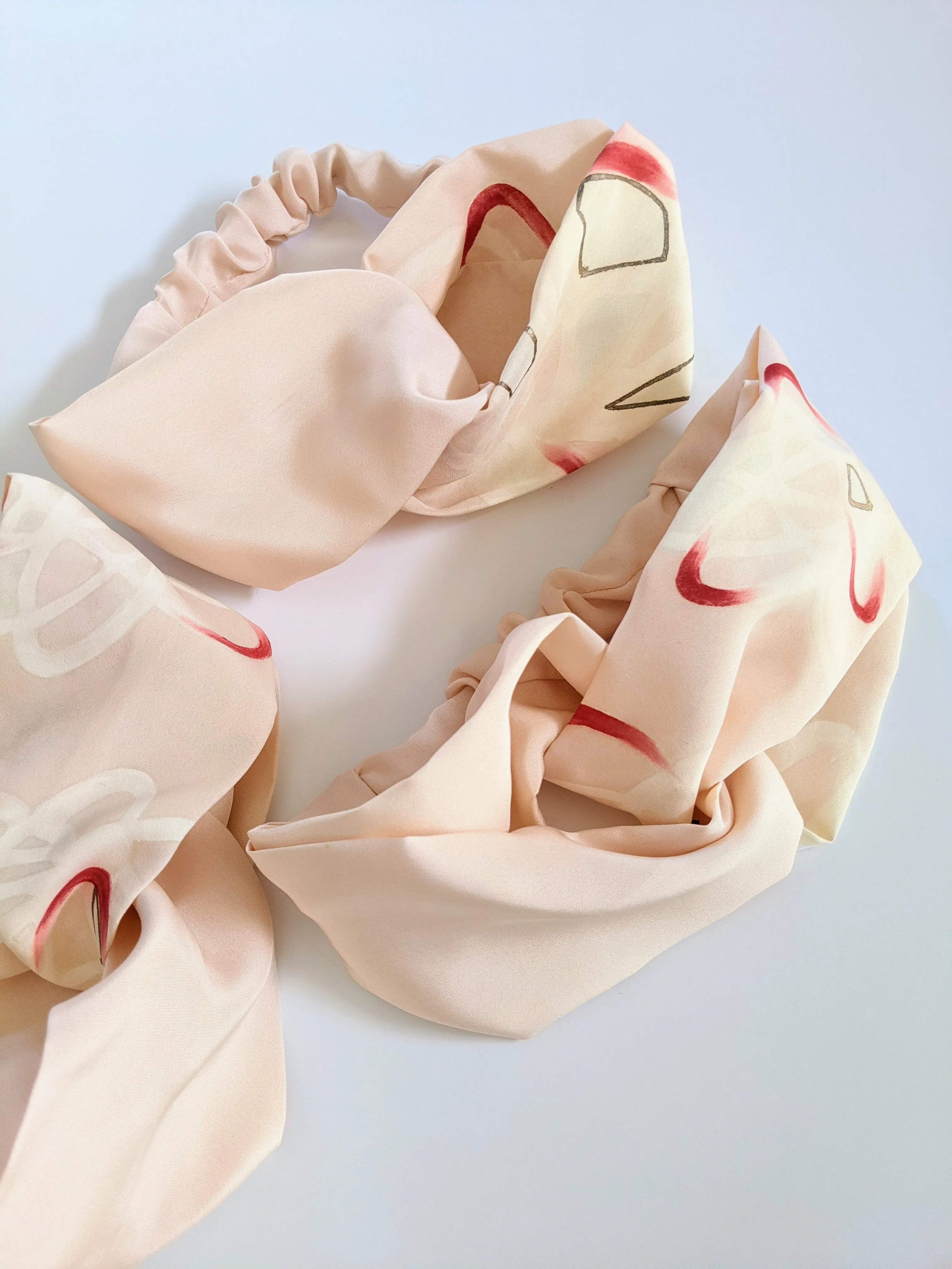 Silk Turban Headband - Pink with floral paint