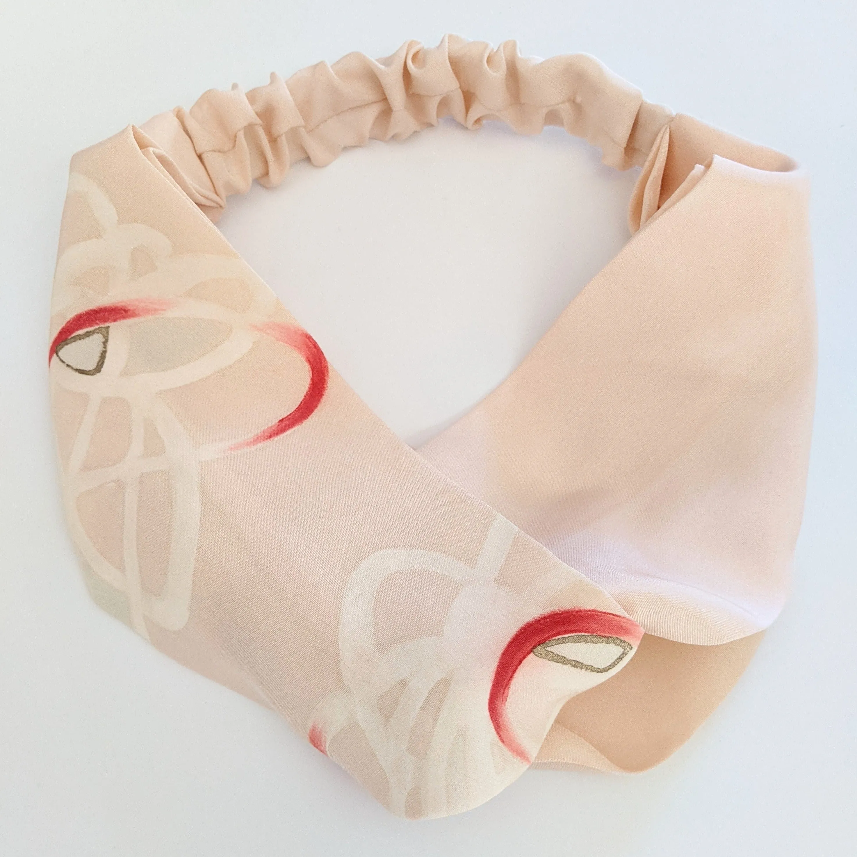 Silk Turban Headband - Pink with floral paint
