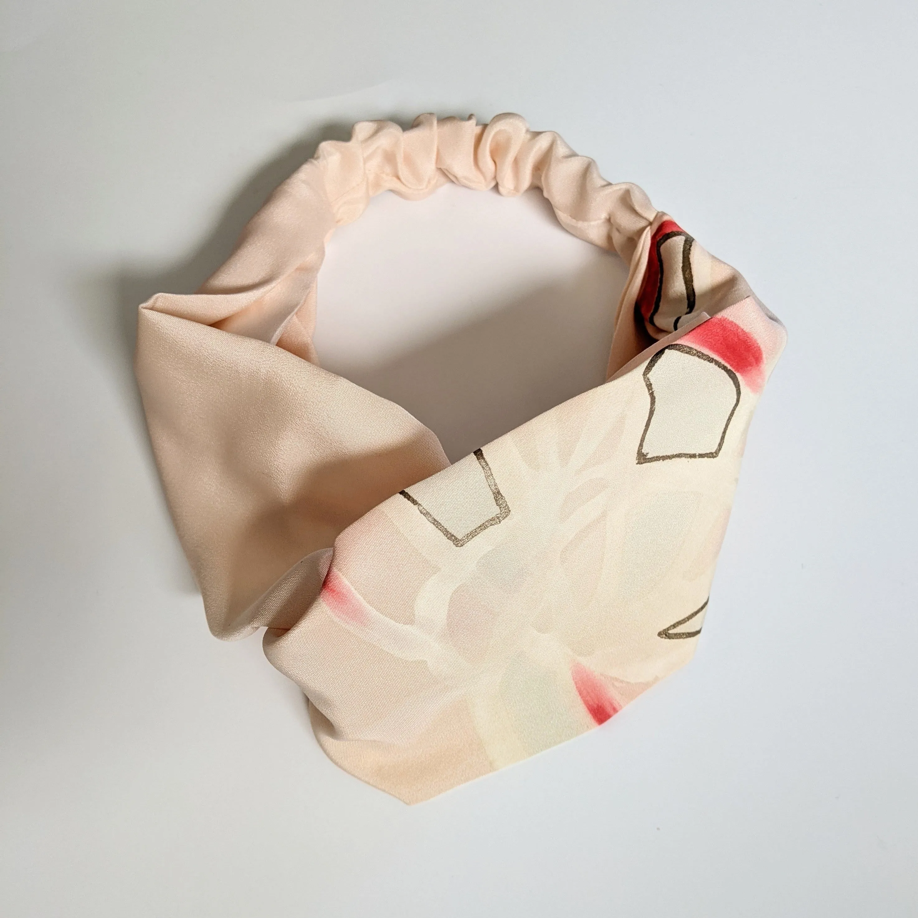 Silk Turban Headband - Pink with floral paint