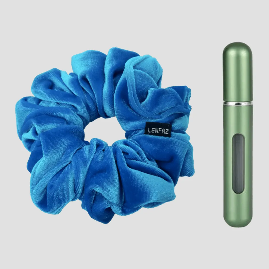Sky Blue Velvet Scrunchie - Sage Green Mini Perfume Spray Bottle