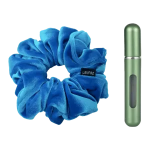 Sky Blue Velvet Scrunchie - Sage Green Mini Perfume Spray Bottle