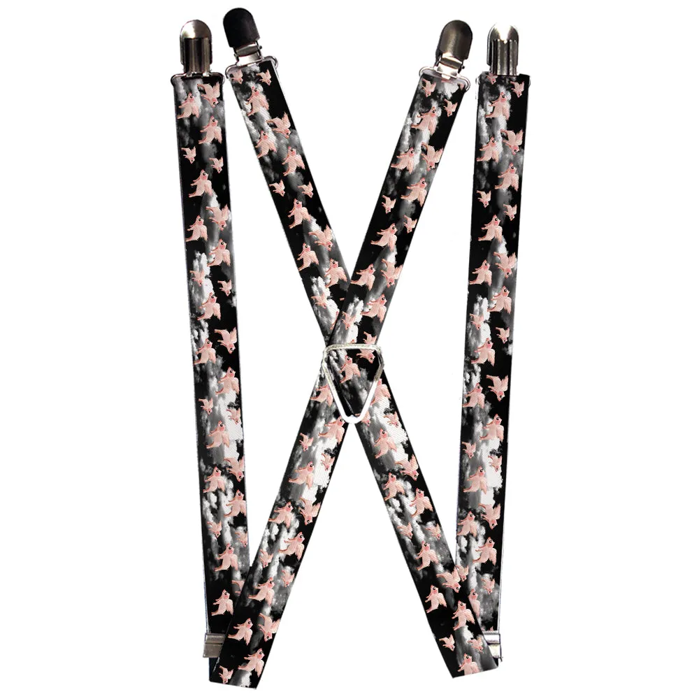 Suspenders - 1.0" - Flying Pigs Black/White/Pink