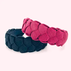 Thalassa Model Braided Corduroy Headband Black and Burgundy Colors - Comfortable and Stylish Hair Accessory for Women and Girls