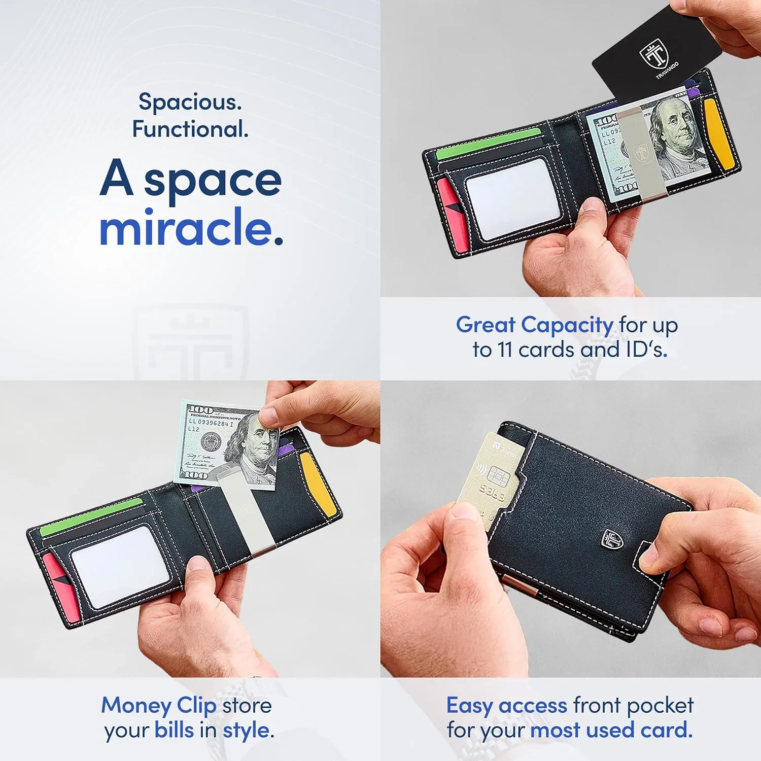 TRAVANDO Mens Slim Wallet with Money Clip AUSTIN RFID Blocking Bifold Credit Card Holder for Men with Gift Box
