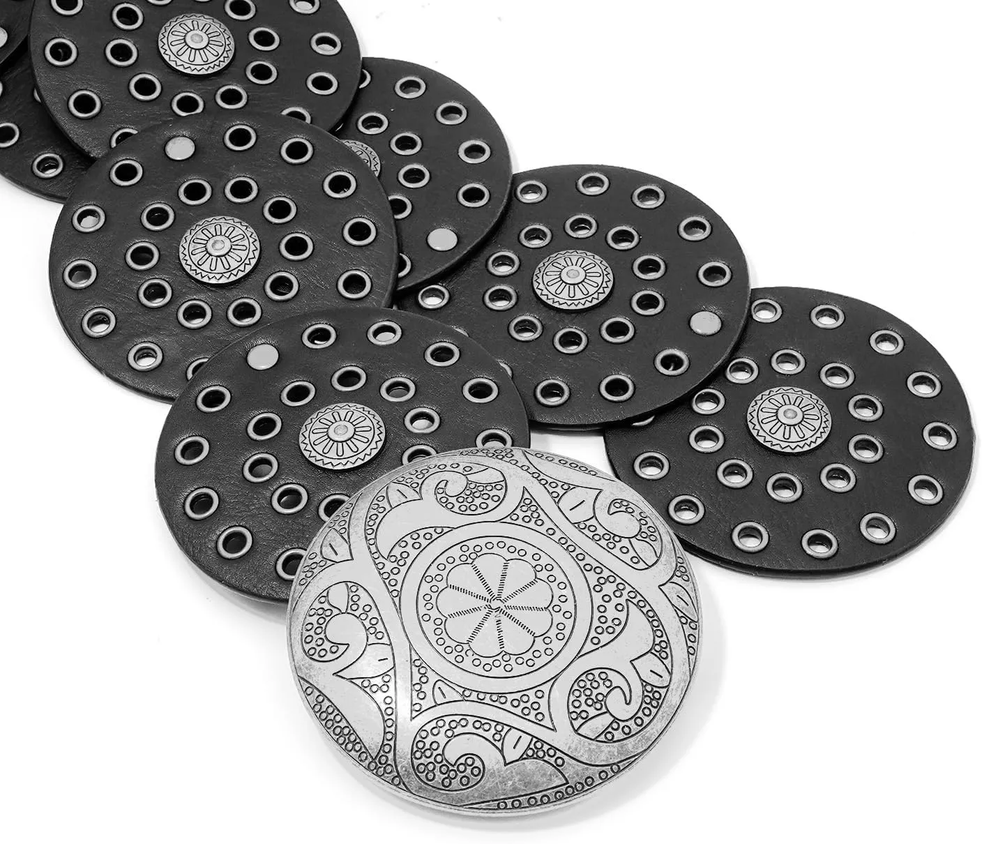 Wide Disc Belt for Women Boho Disk Concho Leather Belts Western Waist Belts for Dress