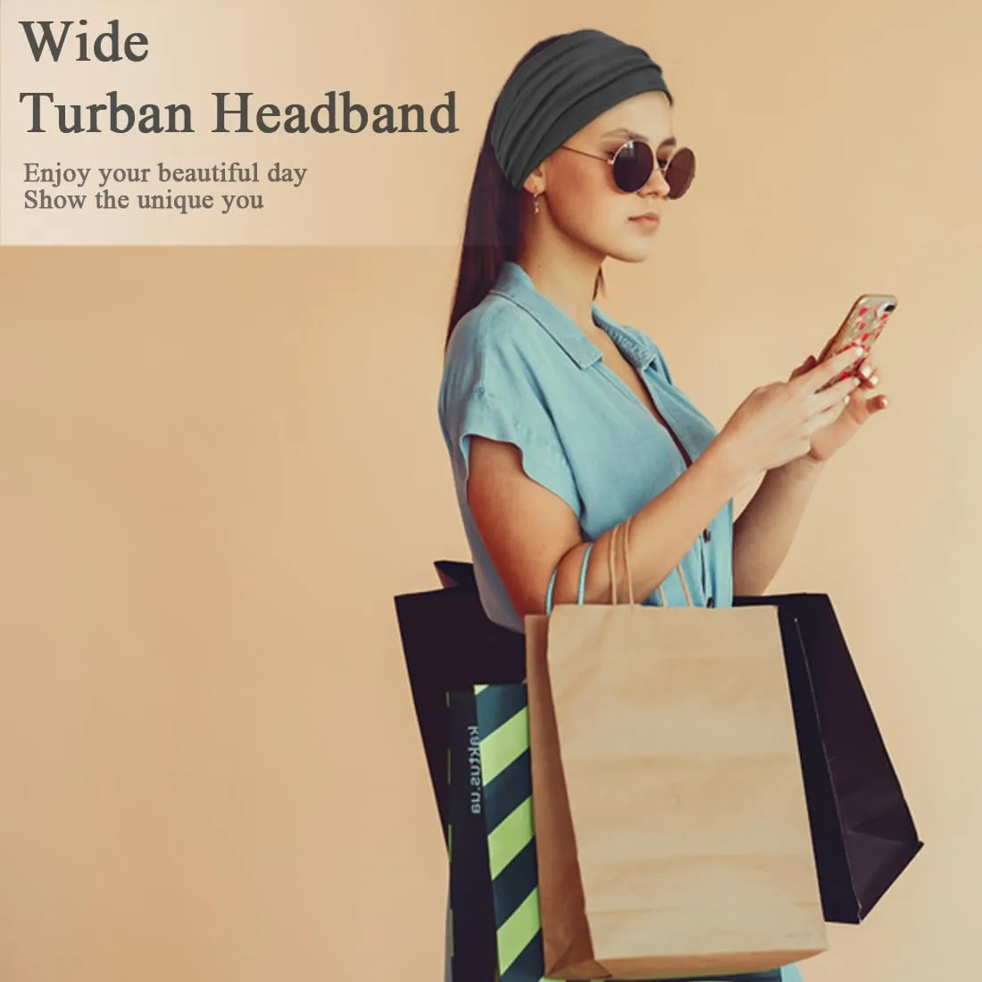 Wide Headbands For Women Stretch Headband Boho Head Bands Women's Hair Band Turban Workout Hairband Accessories Black Gray 6 Pack