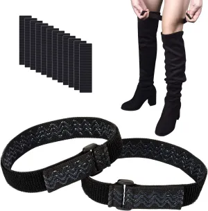Wisdompro Boot Straps, 1 Pair Knee Boot Straps of Elastic Adjustable Belt, plus Extra 12 Pcs Adhesive Tape Hook Sticker for fall-off prevention